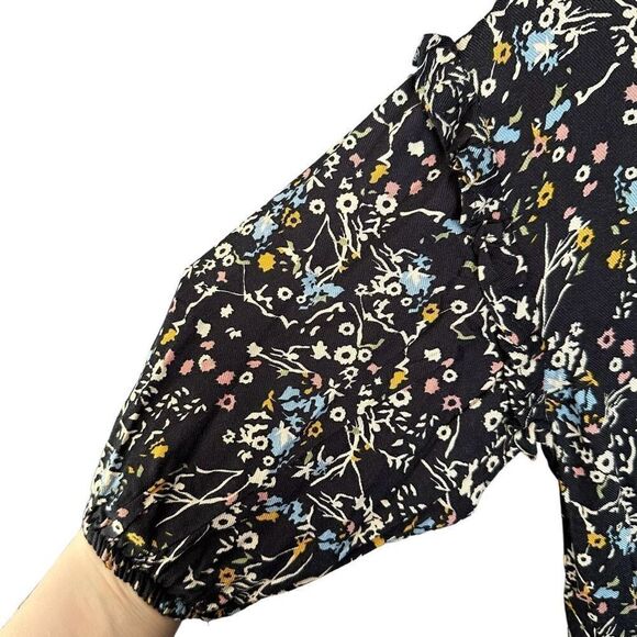 NWT Jessica Simpson Smocked Floral Print Button Front Dress Black - Picture 3 of 7